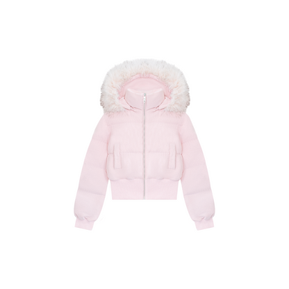 スノーベルベットフェザーフーデッドダウンジャケット