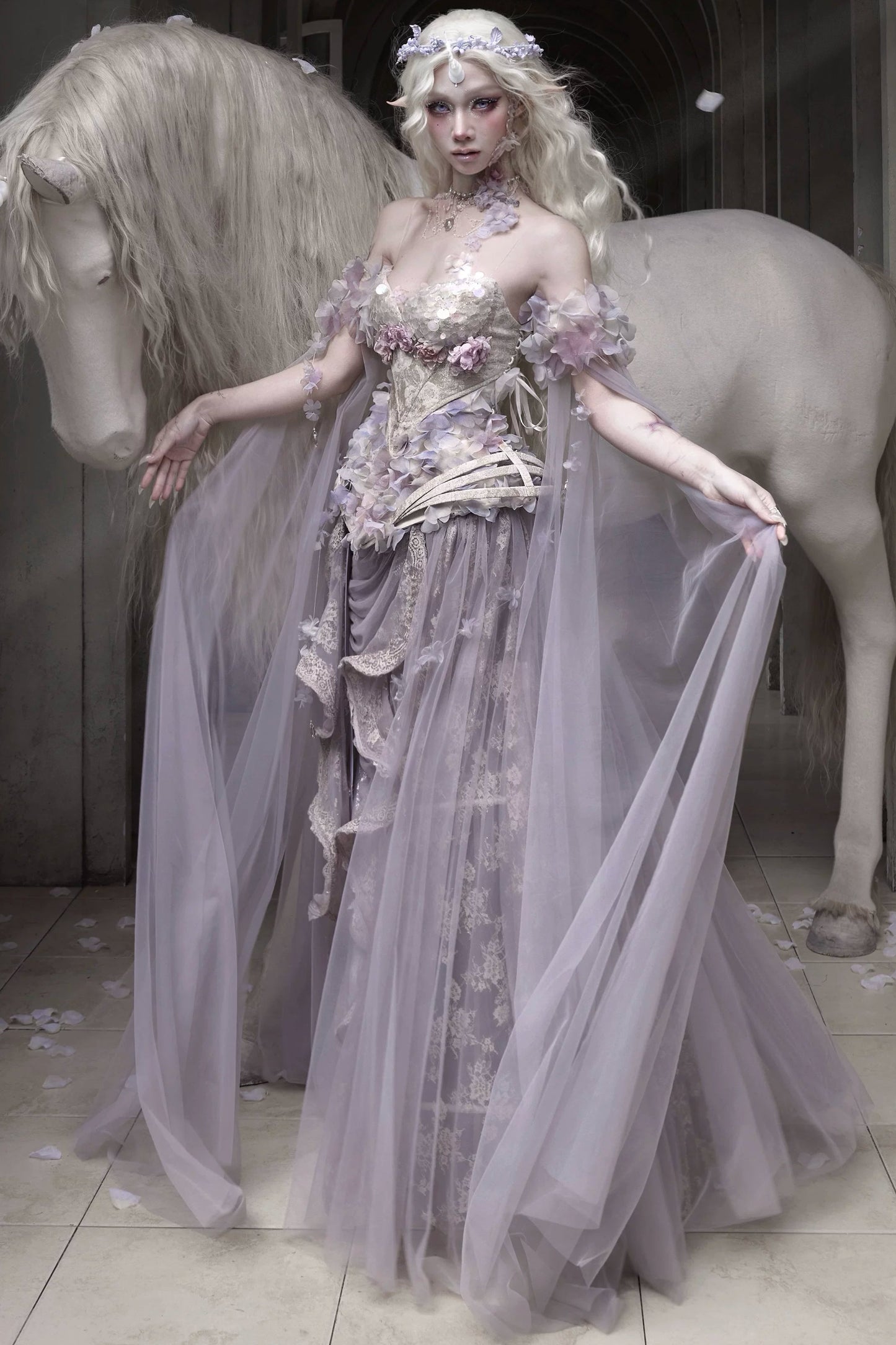 月光花卉束胸上衣+袖子+华丽项链