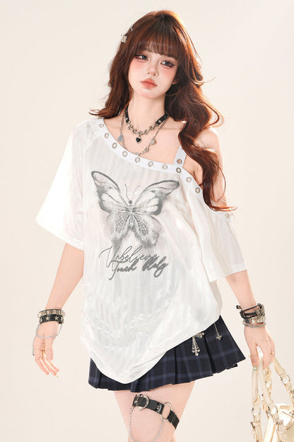 バタフライワンショルダールーズトップス