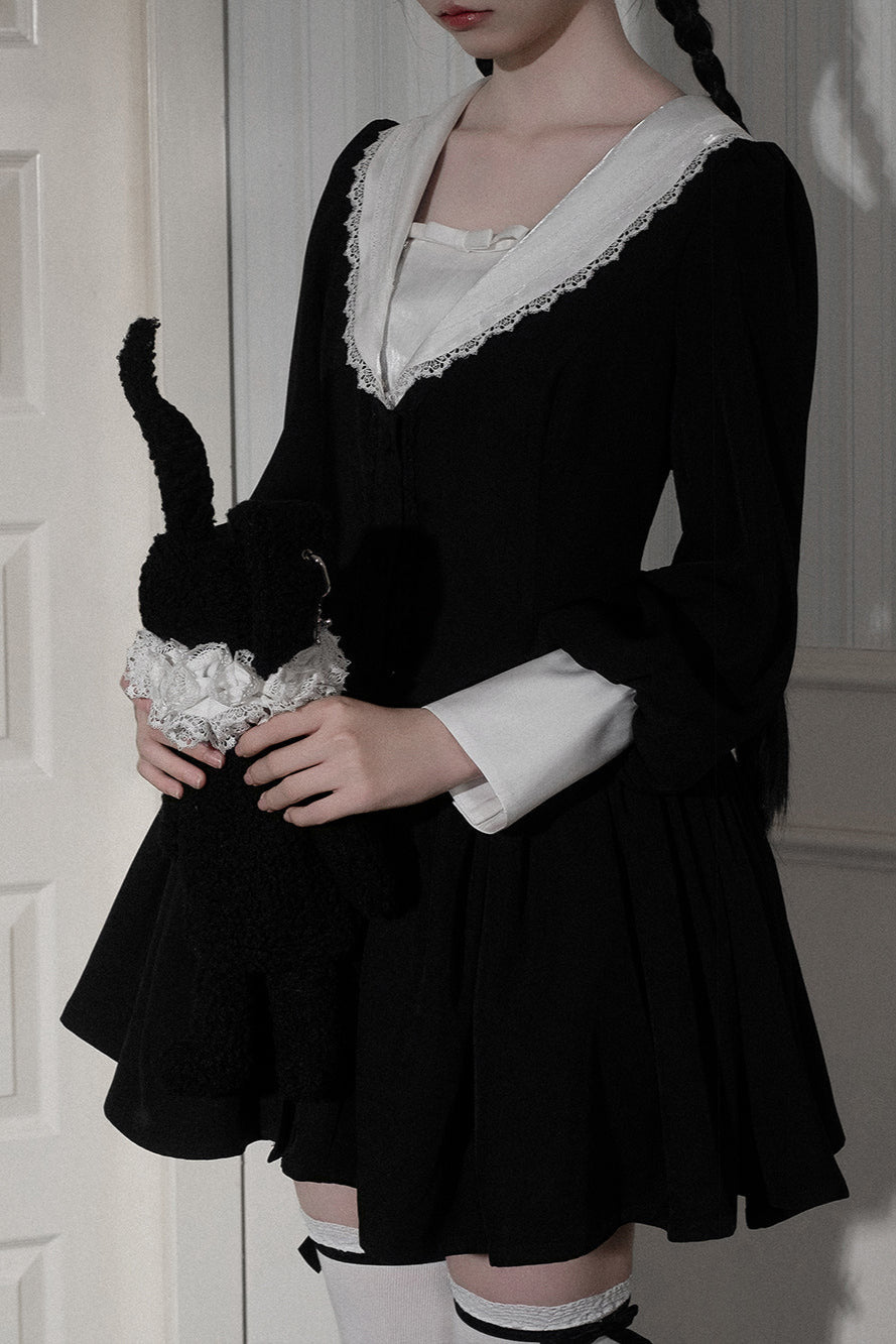 Alessa Dark Lace Bunny Ears Sailor Collar Dress