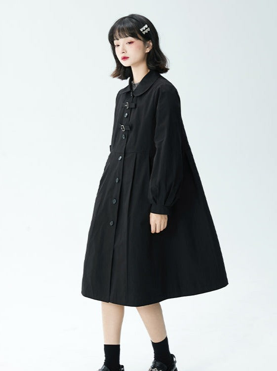 Tailored College Style Black Loose Pleated Doll Coat