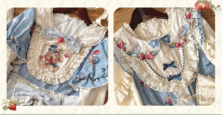 Rabbit Berry Embroidery Print Dress + Bonnet + Hat