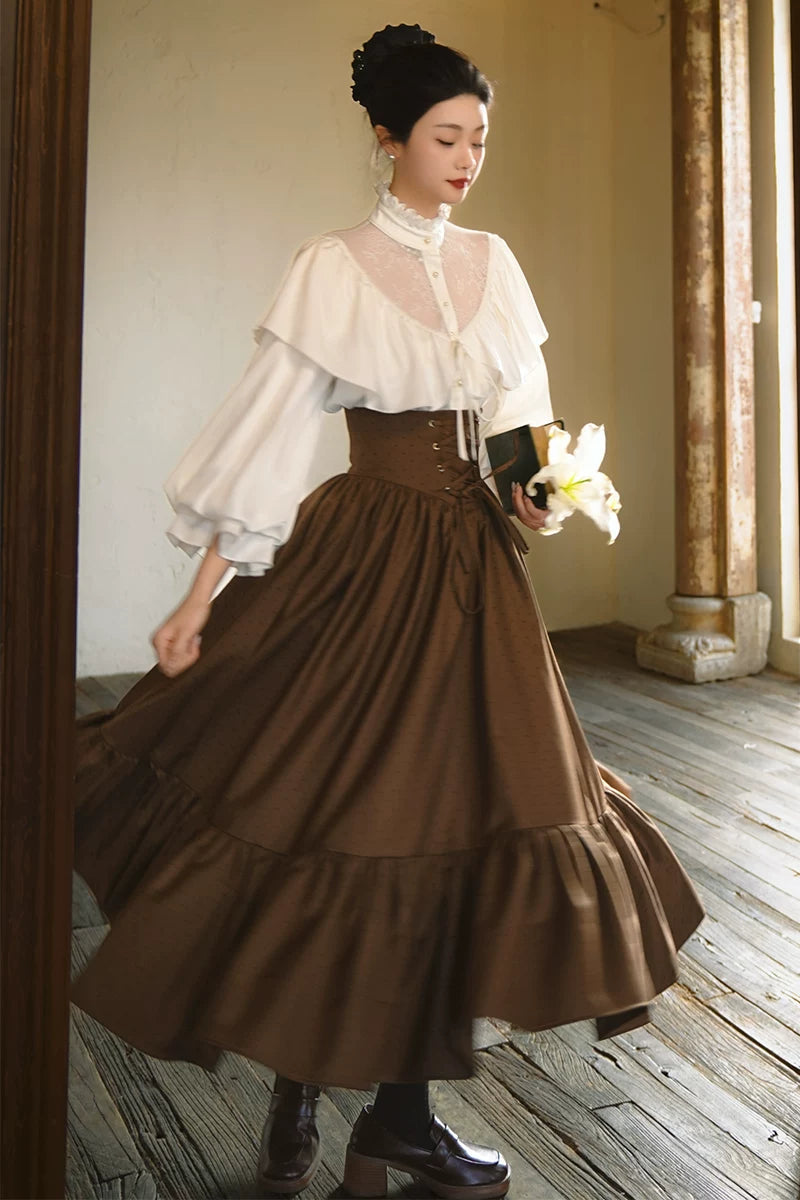 Retro High-Waist Polka Dot Skirt