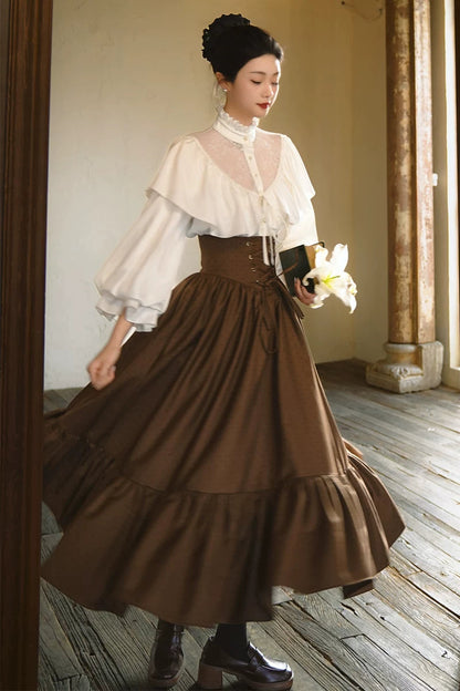 Retro High-Waist Polka Dot Skirt