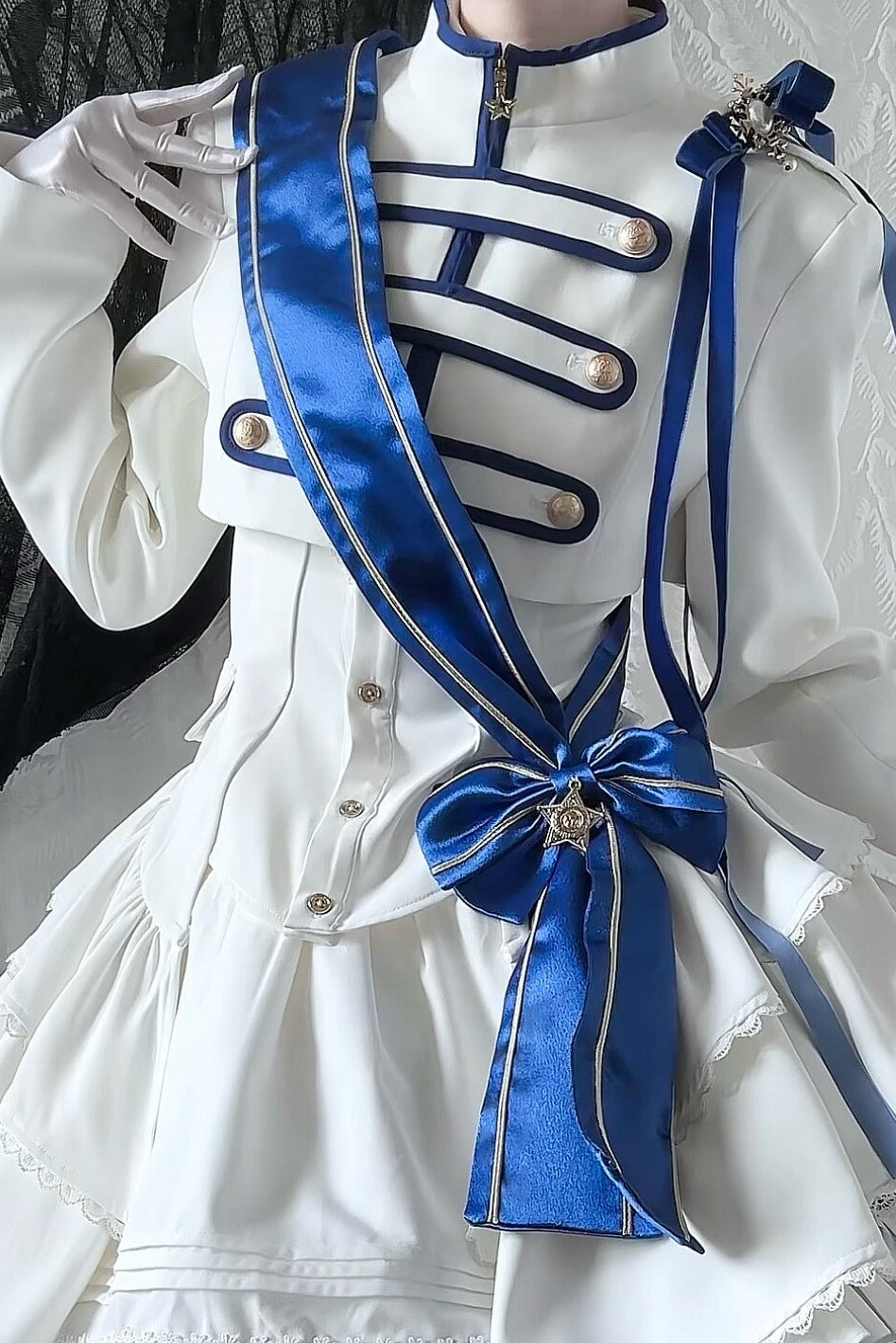 【9月13日予約締切】Blue White Military Ruffle Lolita Series Accessories (Officer cap ・ Leg covers ・ Sash)