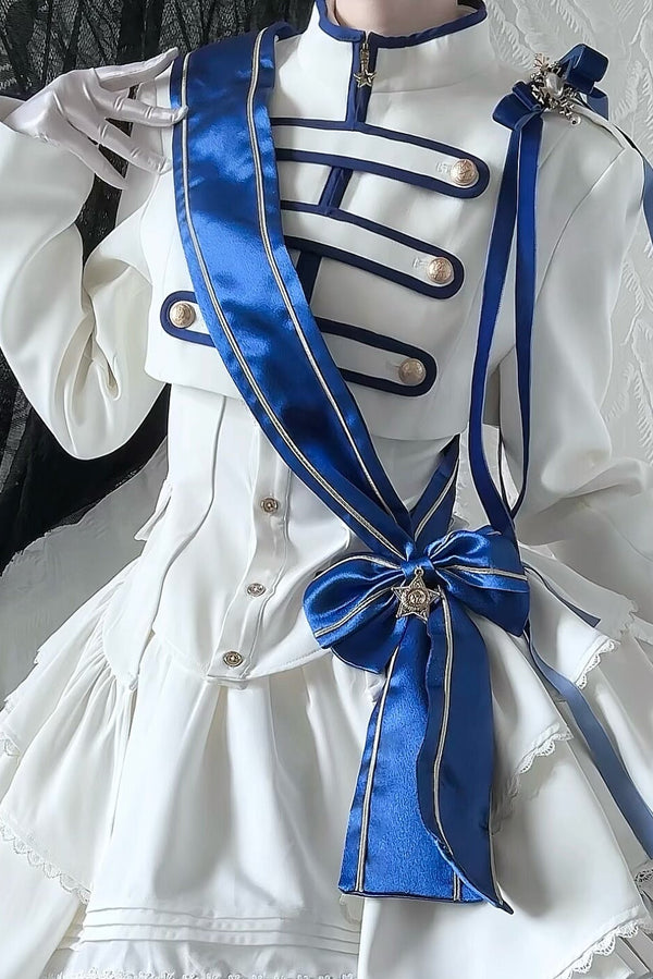 【9月13日予約締切】Blue White Military Ruffle Lolita Series Accessories (Officer cap ・ Leg covers ・ Sash)