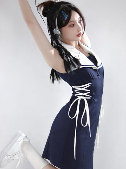 Sailor Girl Summer Sports Leisure Shoulder Suit + One Piece