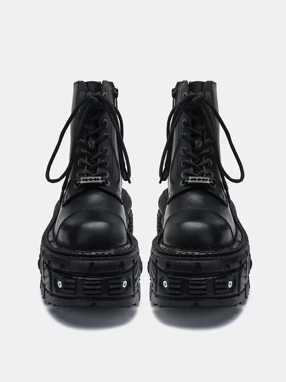 Dark punk metal lace-up platform short boots