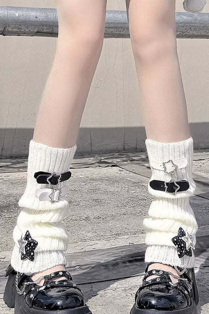 レザーバックルスターニットカバーソックス