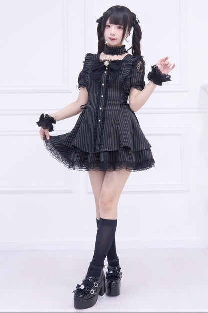 Mine striped lace puff sleeve top + short skirt