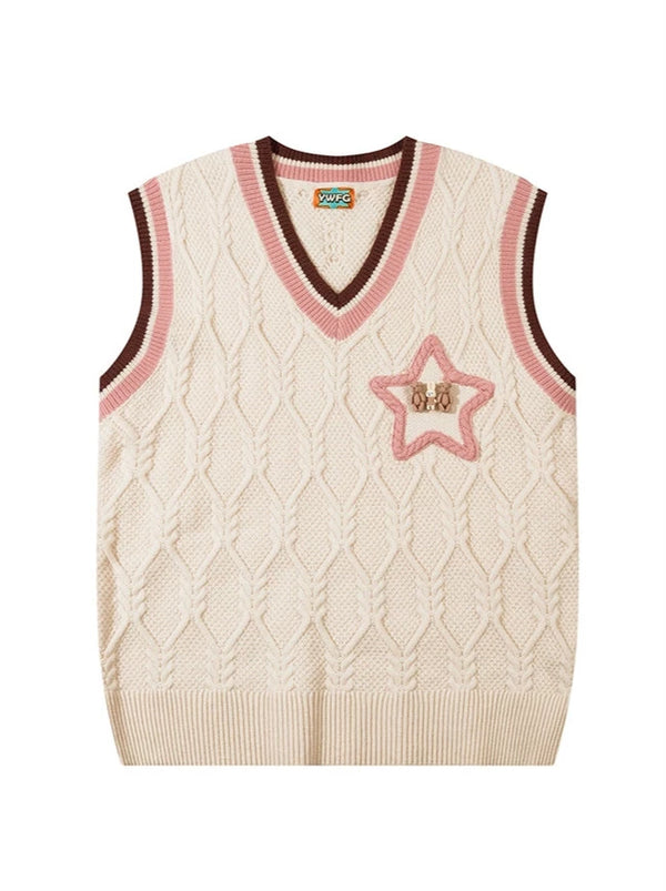 American Retro College Style Star Vest Knit