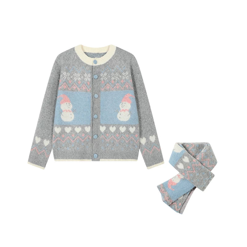 Sweet Fair Isle Sweater Cardigan + Scarf
