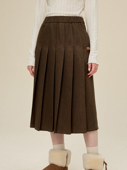 One Point Pleated Wool Skirt