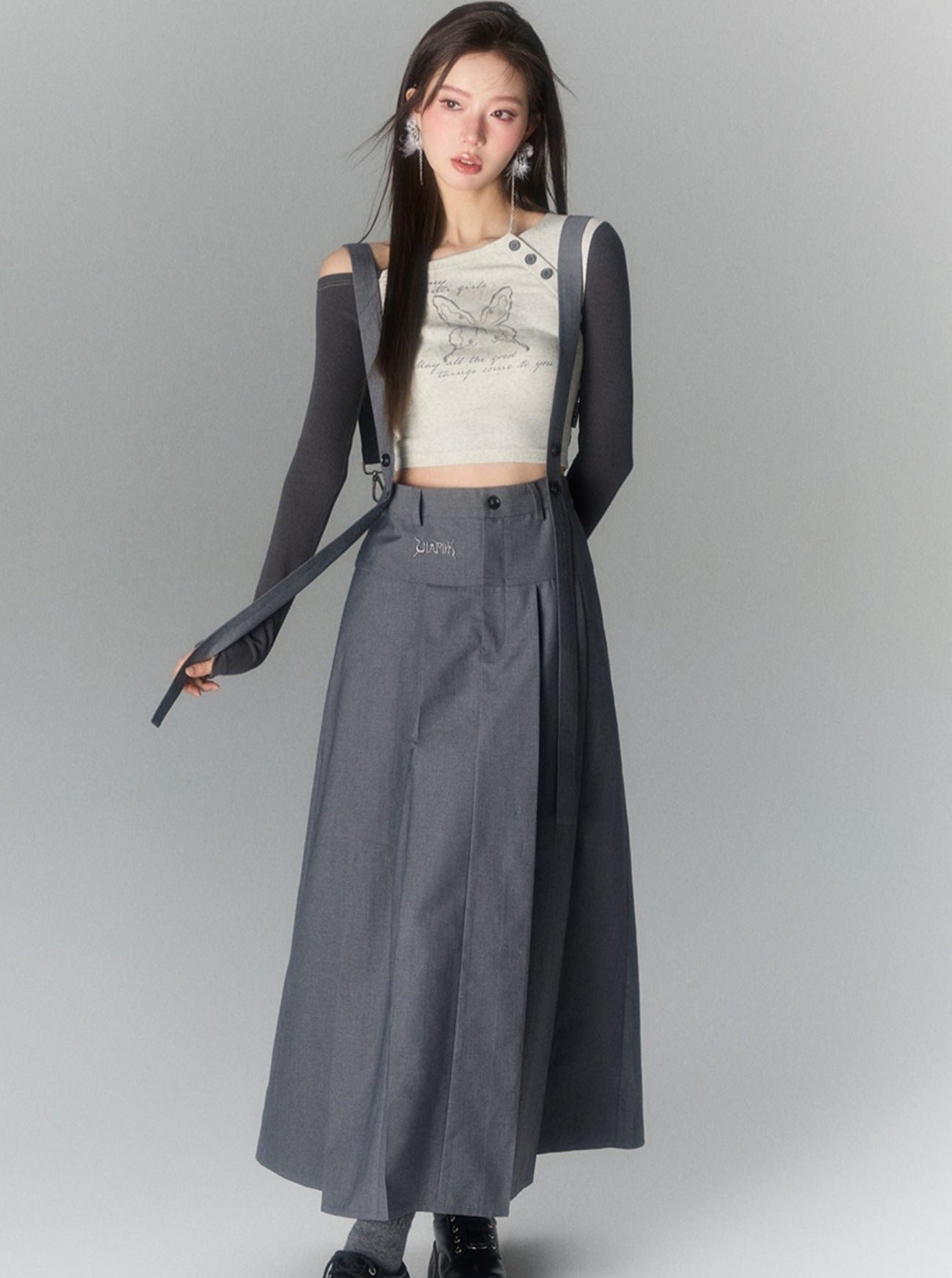 Simple suspender Suit long skirt