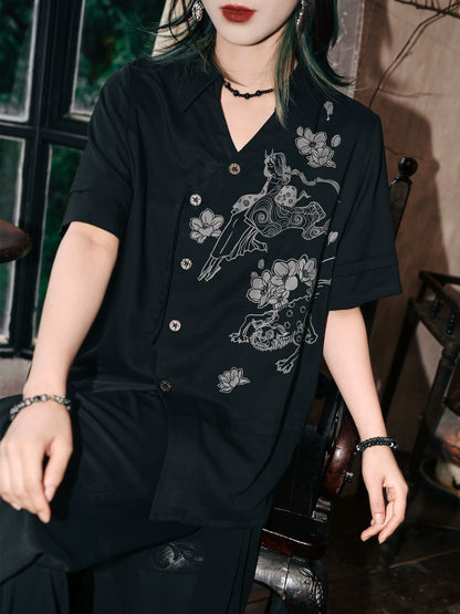 ファントムワールドアシメデザインチャイナモードシャツ