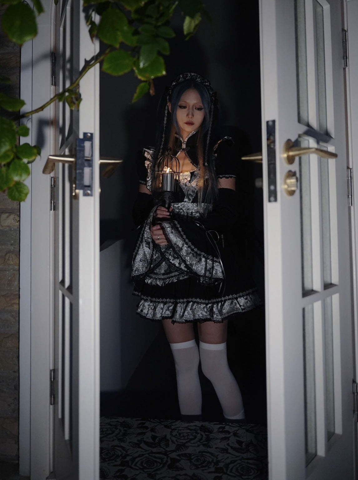 Silver Dragon Maid Gothic Dress + Apron + Arm Covers