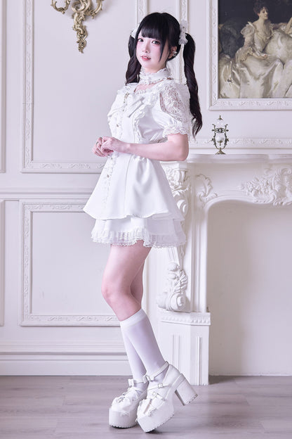 Mine striped lace puff sleeve top + short skirt