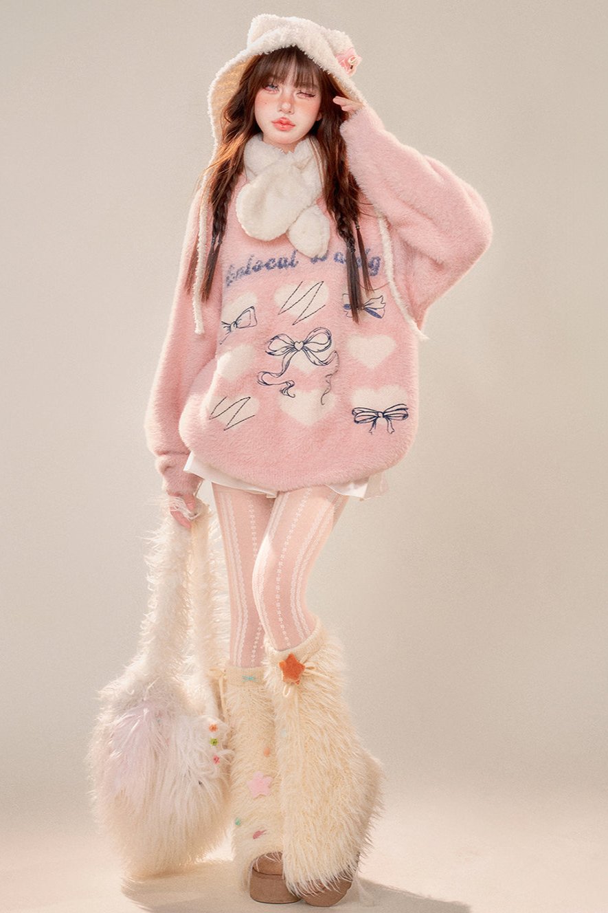 Sweet Heart Pink Sea Hose Horse Hair Sweater