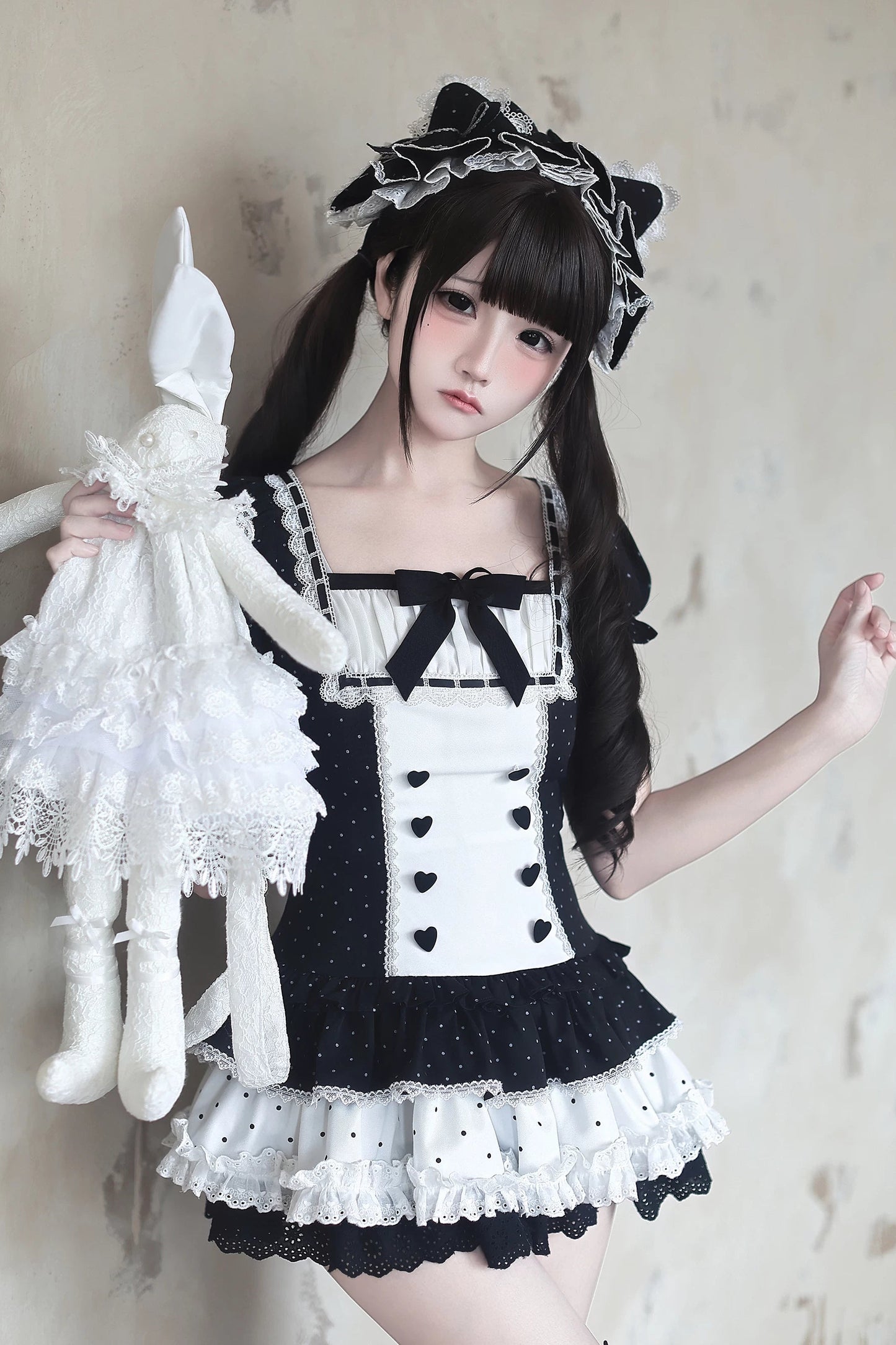 [Pre-order Deadline: June 29] Vintage Black x White Polka Dot Puff Sleeve Tiered Dress