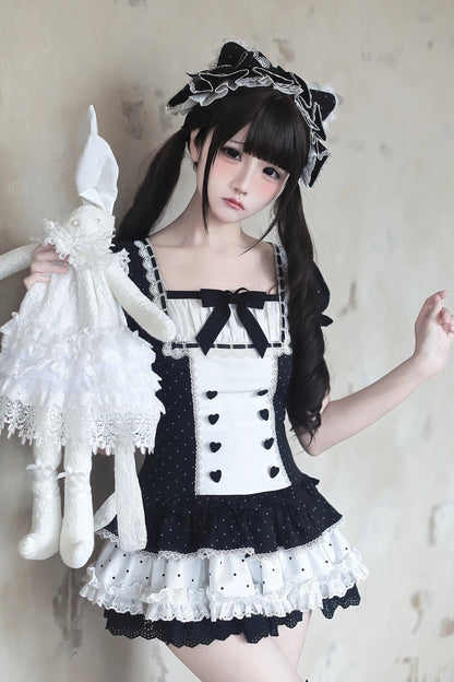 [Pre-order Deadline: June 29] Vintage Black x White Polka Dot Puff Sleeve Tiered Dress