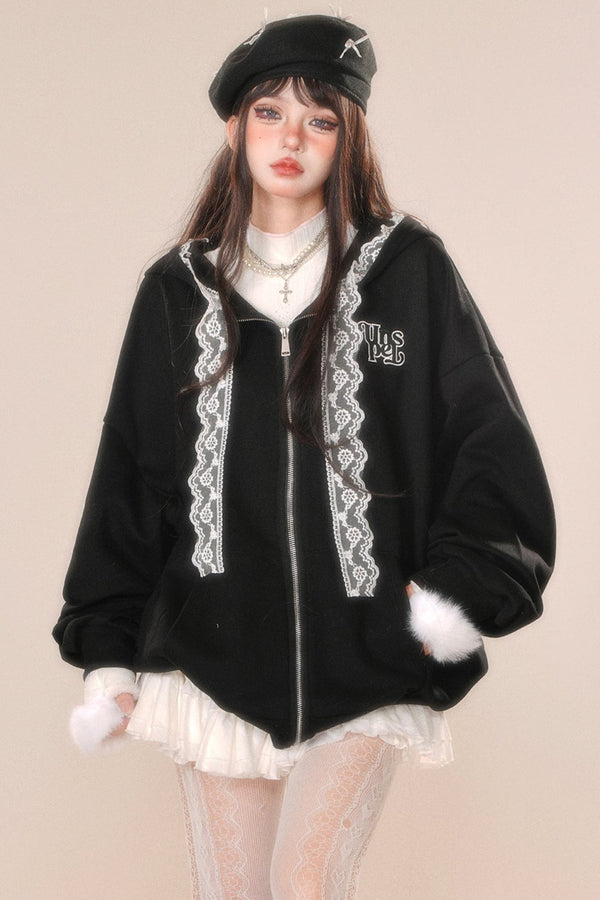 レースフーディースウェットシャツジャケット