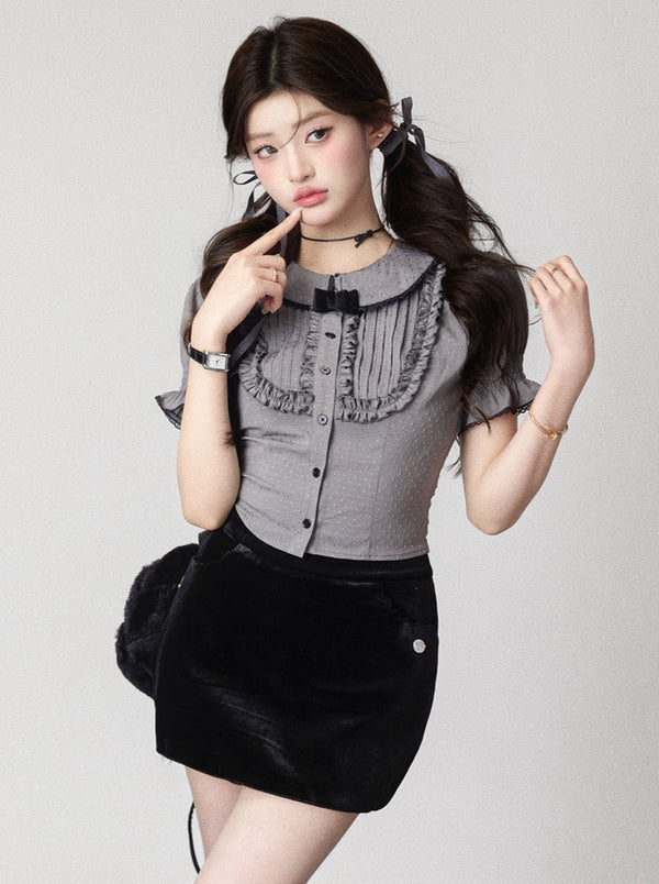 ドットショートサマーガーリーブラウス