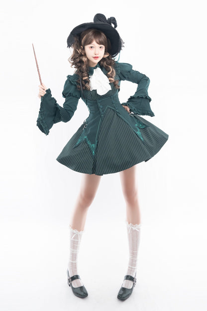 [Reservation Deadline: March 29] Elegant Gothic Punk Series Striped Dress + Jabot Faux Collar