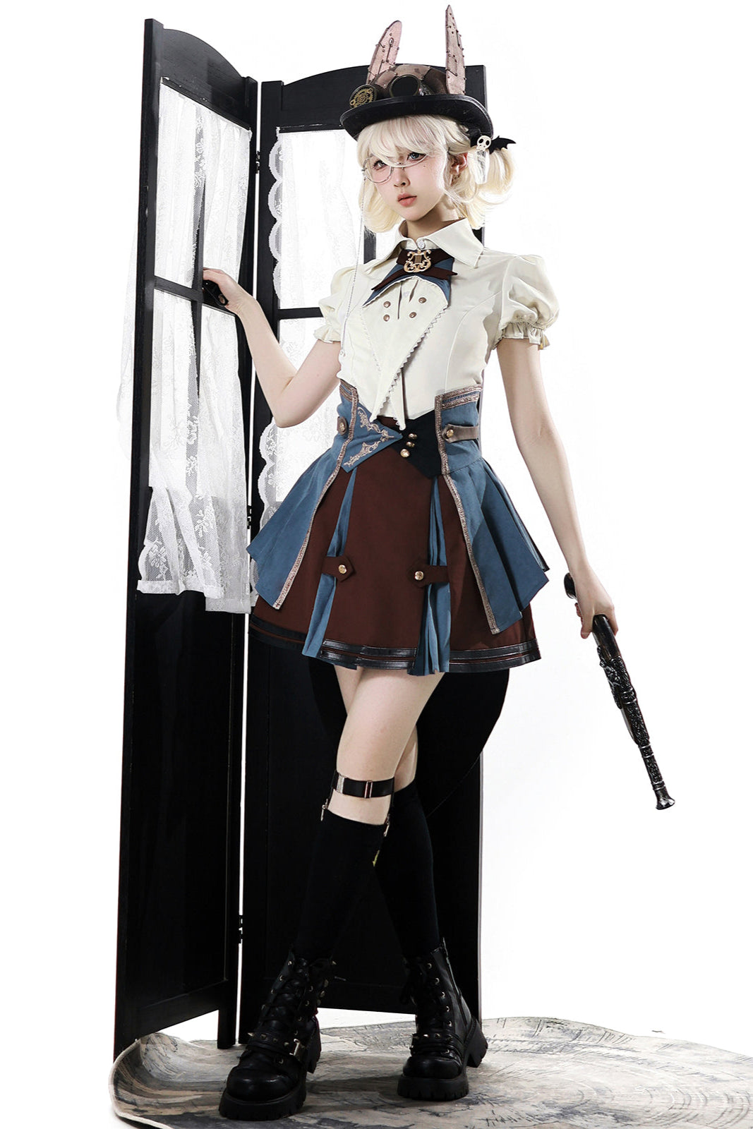 【予約商品】英国風カレッジシャツ+スカート+ベルト