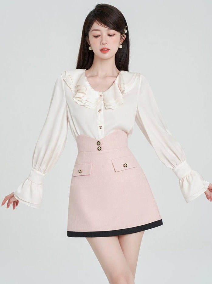 Ruffle Satin Bell Sleeve Blouse