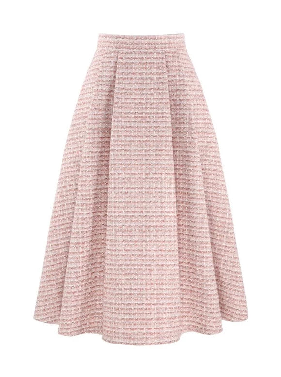 Short Shirt + Tweed Long Flared Skirt