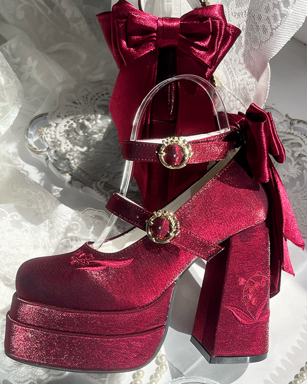 スイートマカロンカラーリボンロリータヒール