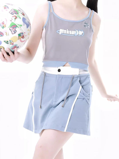 Sea Salt Soda Blue Summer Island Sport Top + Camisole + Long Skirt + Short Skirt