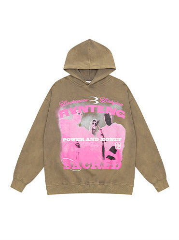 Oversized Retro Wash Print Hoodie