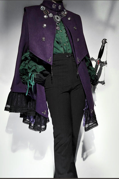 【9月5日予約締切】Dark Purple Gothic Chain Layered Lace Cape Coat(Short Length/Long Length)