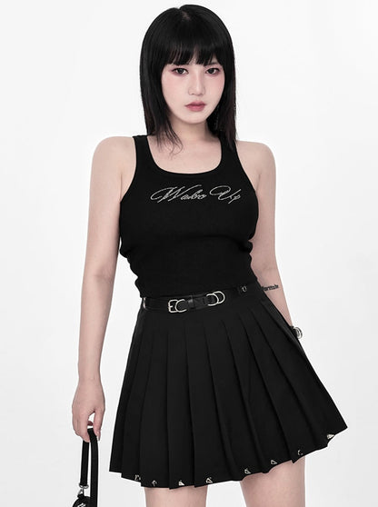 Belt mode pleated skirt