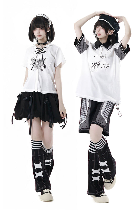 サブカルカップルトップス＋フードトップス＋スカート＋ハーフパンツ＋レッグウォーマー