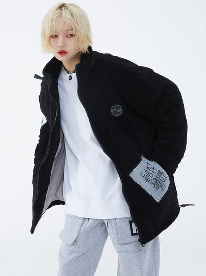 Mode Street Lamb Wool Padded Zip Boa Coat