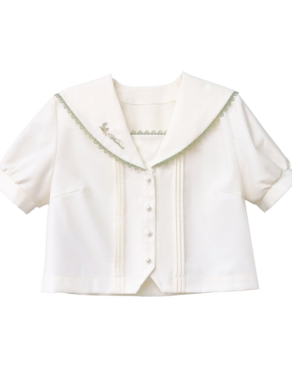 [Reserved Item] Retro School Top + Pleated Skirt + Ribbon + Badge