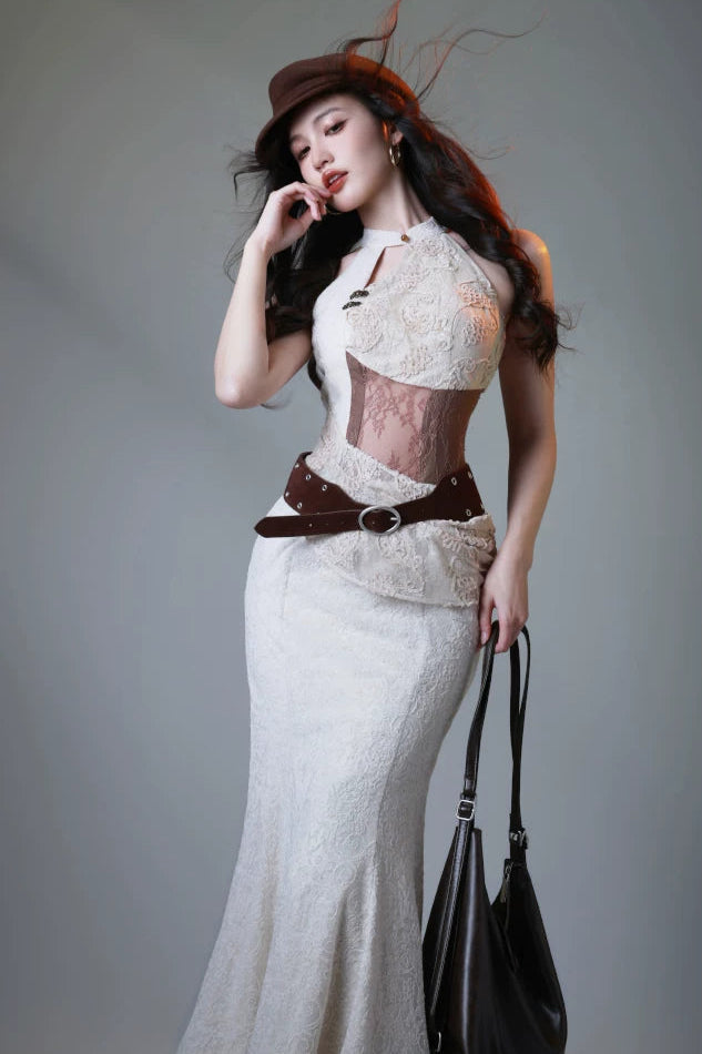 White Lace Sheer Mode Dress