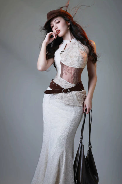 White Lace Sheer Mode Dress