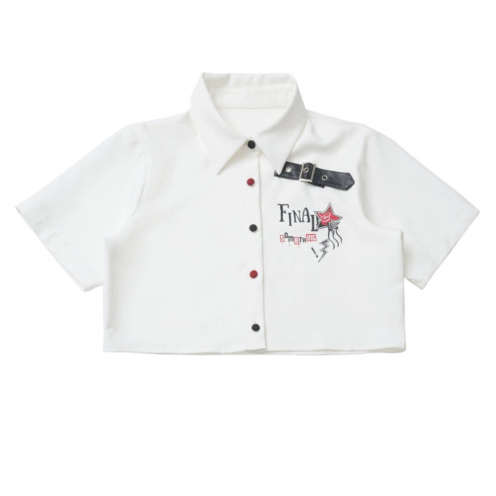 コントラストシャツ＋チェックスカート＋ブラックスカート＋ワイドパンツ＋ネクタイ