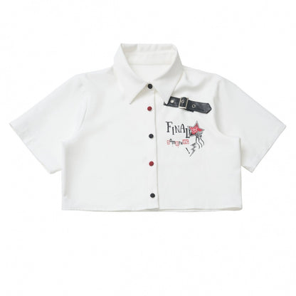 コントラストシャツ＋チェックスカート＋ブラックスカート＋ワイドパンツ＋ネクタイ