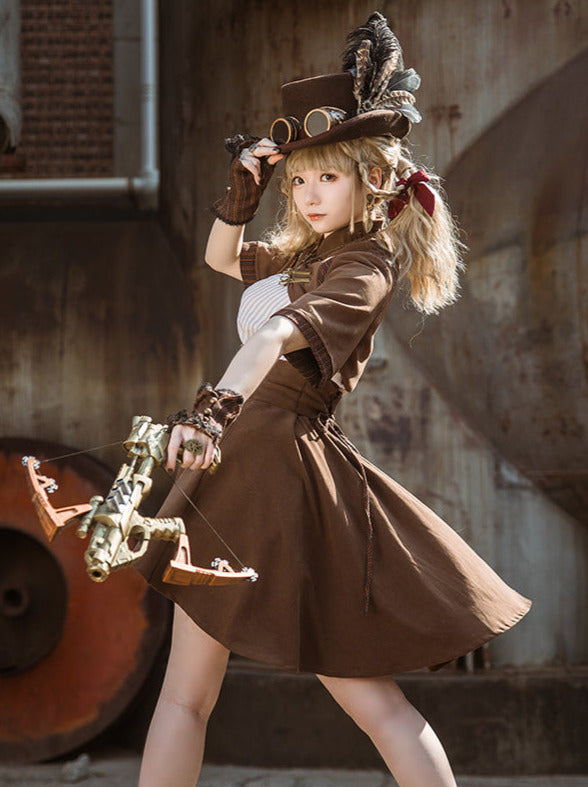 Steampunk Brown High Waist Leahem Skirt