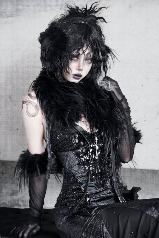 Blood Supply Original ◆ Shadow of the Snake Pupil Plump black fur shawl with a fur collar scarf for autumn and winter