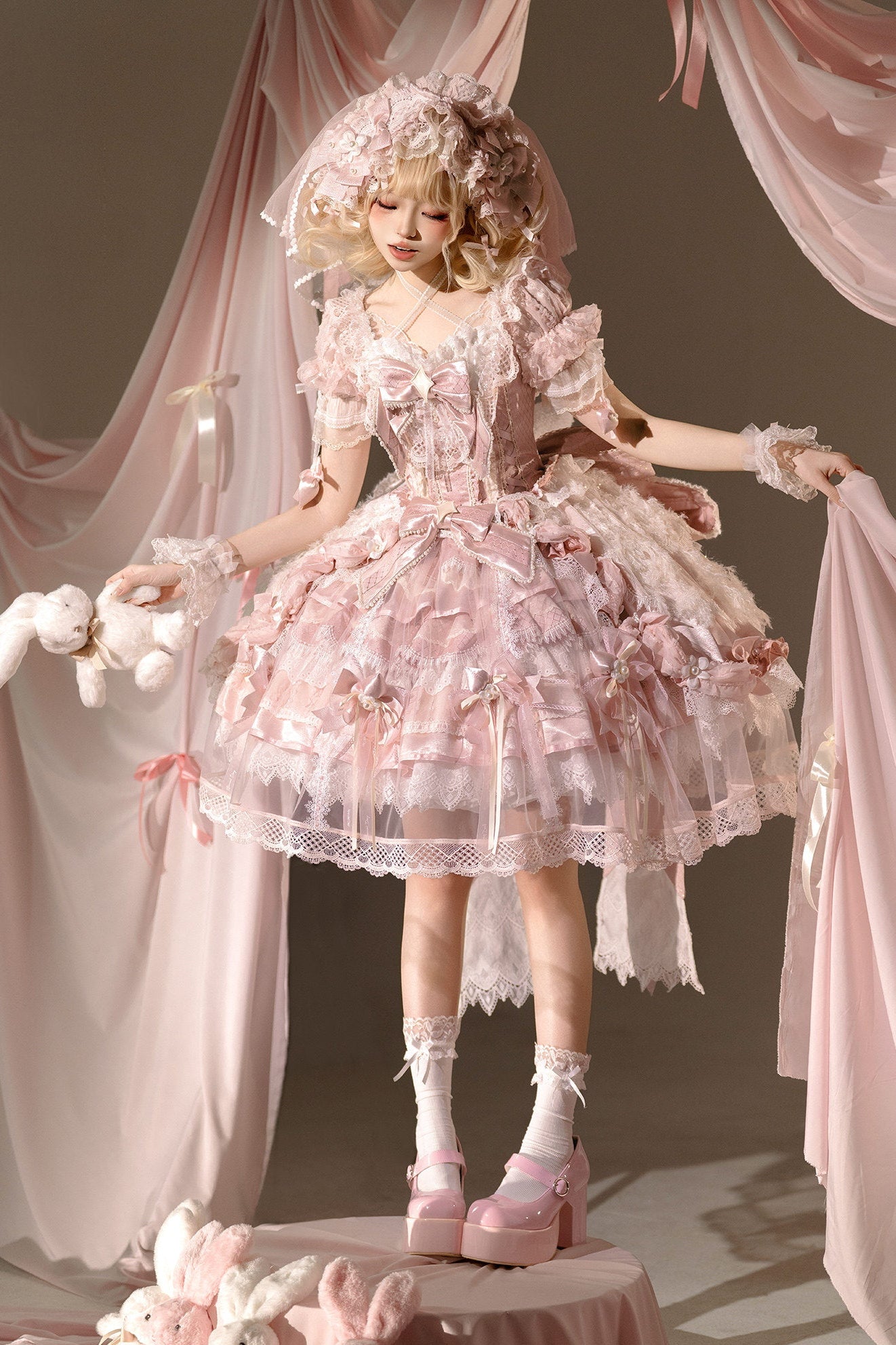 【2月26日予約締切】ラビングスノーピンクロリータロマンティックドレス＋フルセットA/B