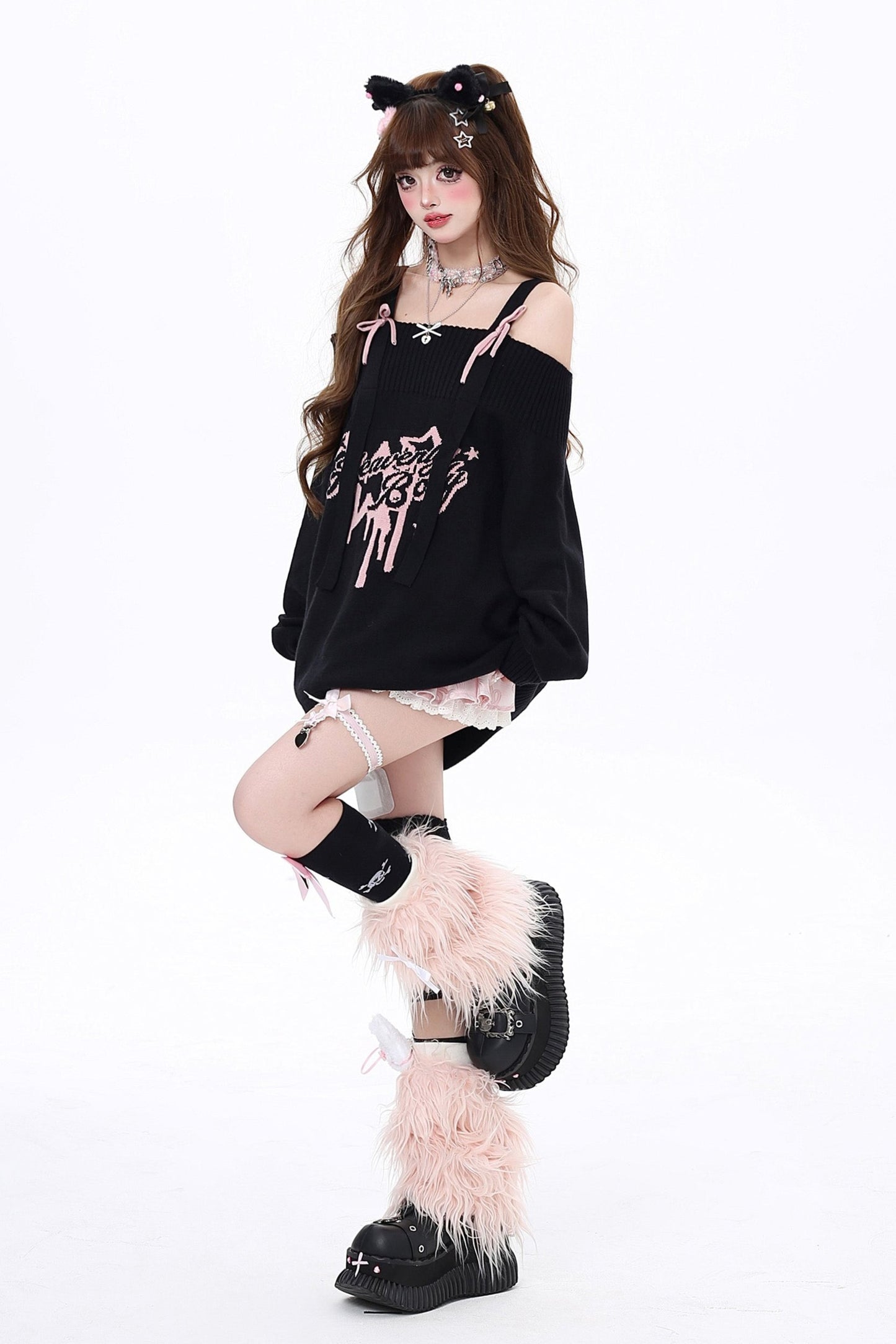 Ribbon Shoulder Loose Design Sweater