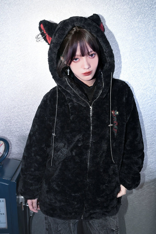 Fur cat ear hood outerwear