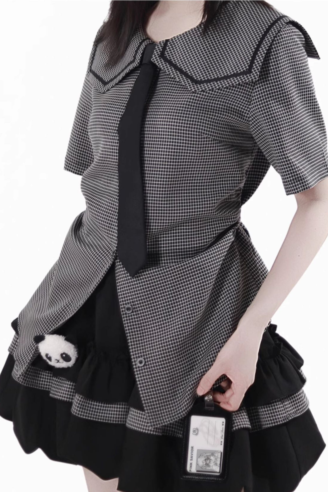 Plaid College Shirt + Shirt + Puff Skirt