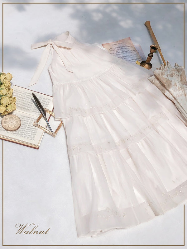 Moonlight Fairy Embroidery Halter Neck Cake Dress