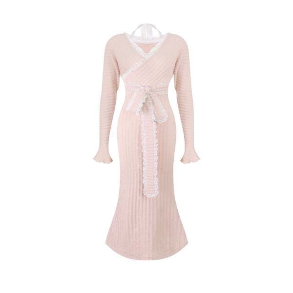 Mist Peach Knit Long Dress